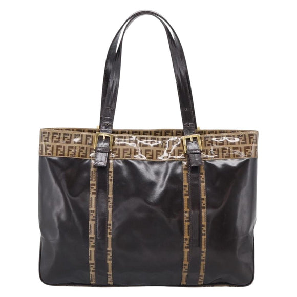 FENDI Zucchino Canvas Tote Bag Coated Canvas Beige Gold Auth 213066