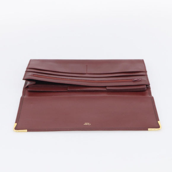 Cartier Must Line Clutch Bag Leather Bordeaux Gold Auth 213069A