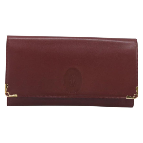 Cartier Must Line Clutch Bag Leather Bordeaux Gold Auth 213069A