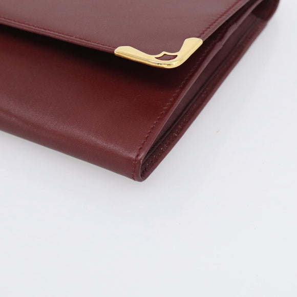 Cartier Must Line Clutch Bag Leather Bordeaux Gold Auth 213069A