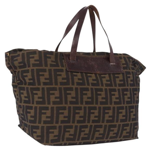 FENDI Zucca Canvas Hand Bag Black Brown Auth 213070