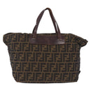 FENDI Zucca Canvas Hand Bag Black Brown Auth 213070-2