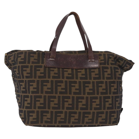FENDI Zucca Canvas Hand Bag Black Brown Auth 213070