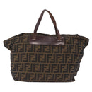 FENDI Zucca Canvas Hand Bag Black Brown Auth 213070-3