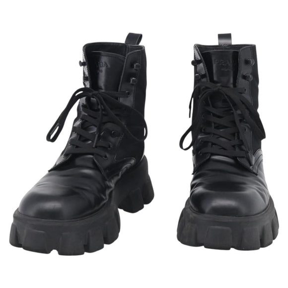 PRADA Combat Boots Brushed leather 45 Black Auth 213075