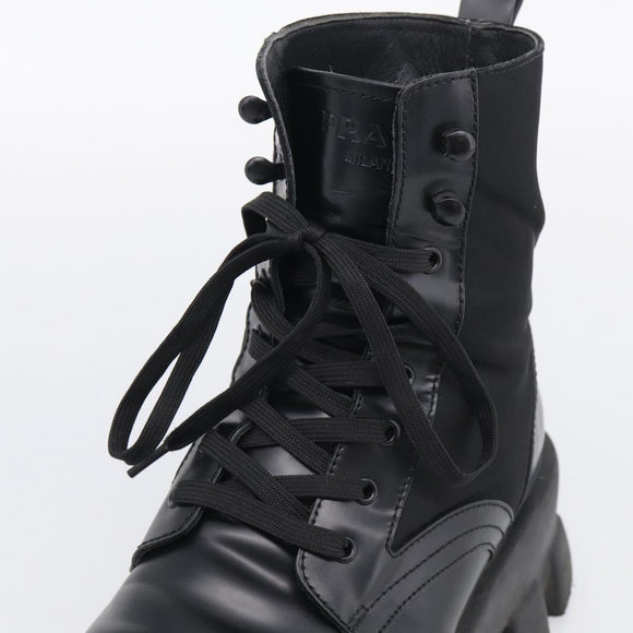 PRADA Combat Boots Brushed leather 45 Black Auth 213075