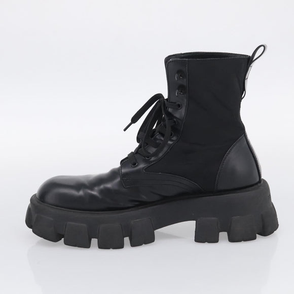 PRADA Combat Boots Brushed leather 45 Black Auth 213075