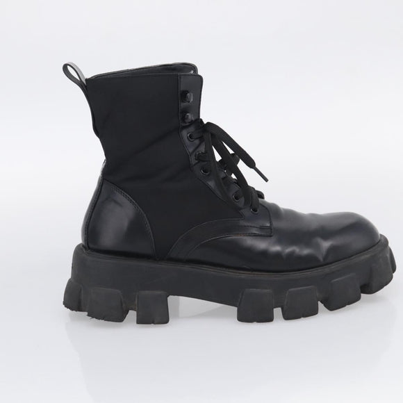 PRADA Combat Boots Brushed leather 45 Black Auth 213075