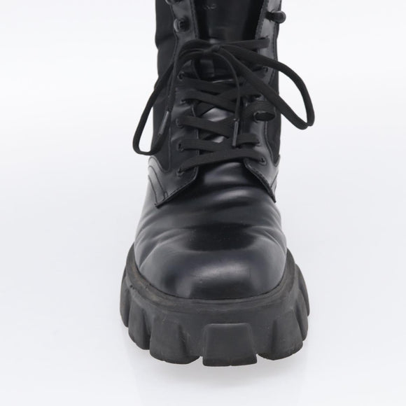 PRADA Combat Boots Brushed leather 45 Black Auth 213075