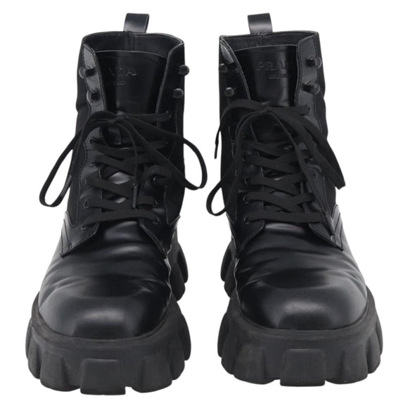 PRADA Combat Boots Brushed leather 45 Black Auth 213075