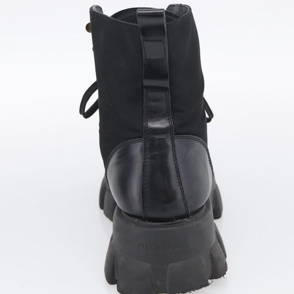 PRADA Combat Boots Brushed leather 45 Black Auth 213075