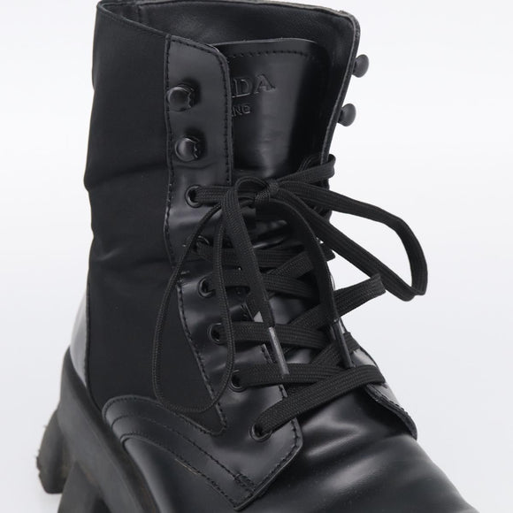 PRADA Combat Boots Brushed leather 45 Black Auth 213075