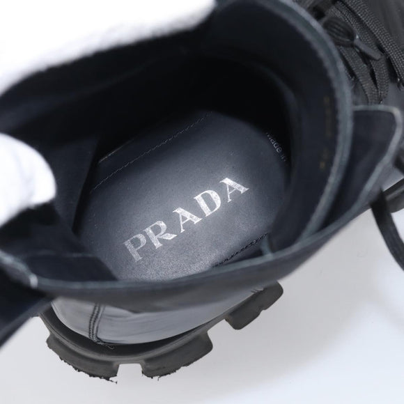 PRADA Combat Boots Brushed leather 45 Black Auth 213075