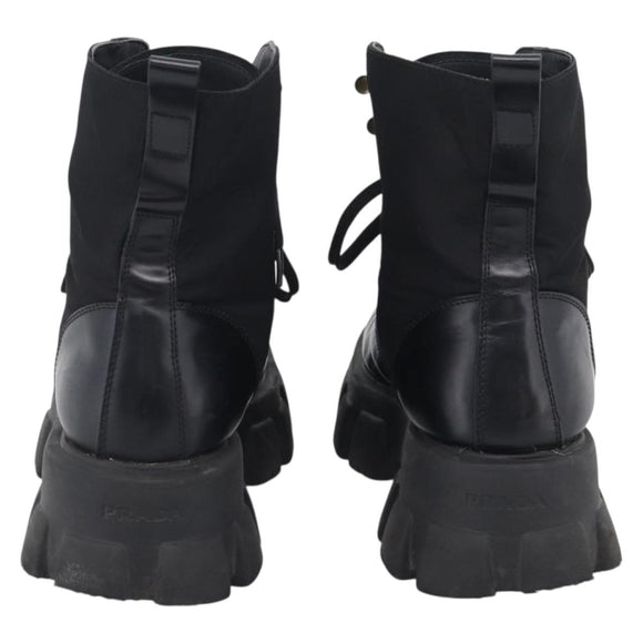 PRADA Combat Boots Brushed leather 45 Black Auth 213075