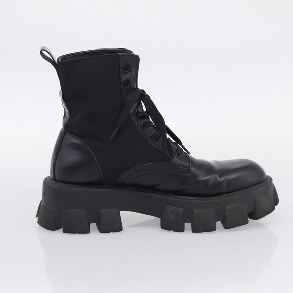 PRADA Combat Boots Brushed leather 45 Black Auth 213075
