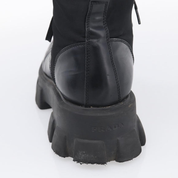 PRADA Combat Boots Brushed leather 45 Black Auth 213075