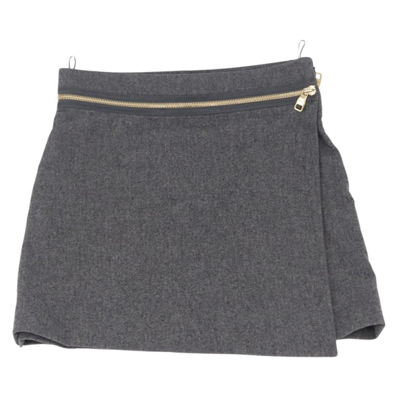 CHANEL Gancini Skirt Wool 38 Gray CC Auth 213077M
