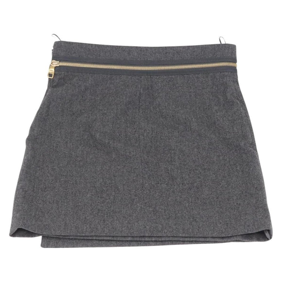 CHANEL Gancini Skirt Wool 38 Gray CC Auth 213077M