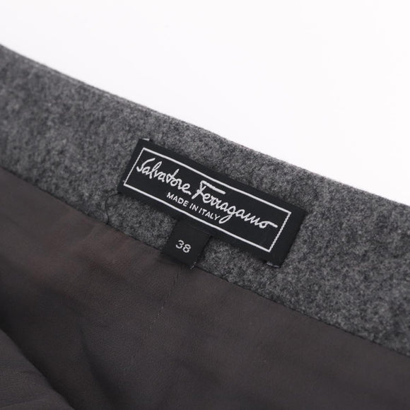 CHANEL Gancini Skirt Wool 38 Gray CC Auth 213077M