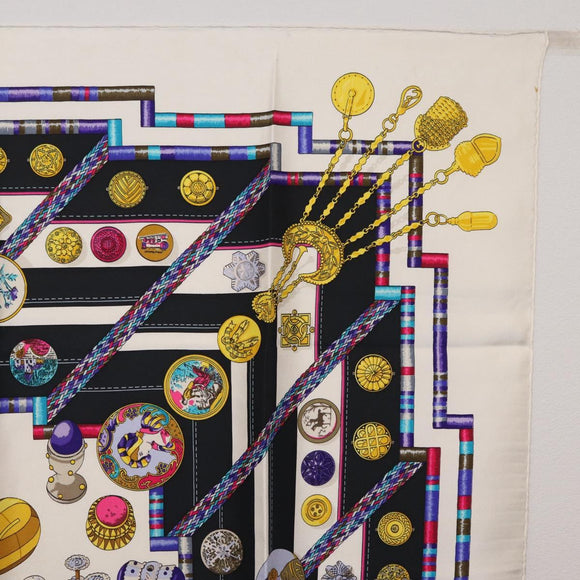 HERMES Carre 90 Scarf ""Petite main"" Silk White Blue Auth 213081