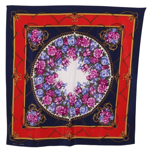 GUCCI Scarf Silk Navy Auth 213082