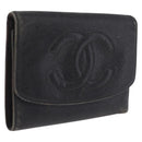 CHANEL Bifold Wallet Caviar Skin Black Gold CC Auth 213086-1
