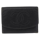 CHANEL Bifold Wallet Caviar Skin Black Gold CC Auth 213086-2