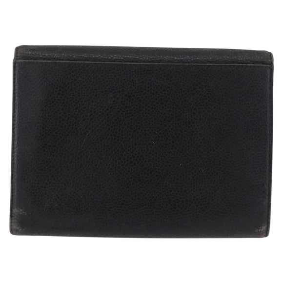 CHANEL Bifold Wallet Caviar Skin Black Gold CC Auth 213086
