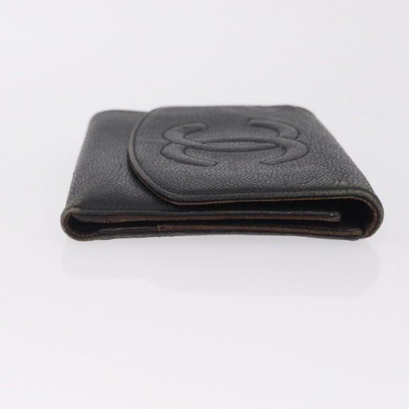 CHANEL Bifold Wallet Caviar Skin Black Gold CC Auth 213086