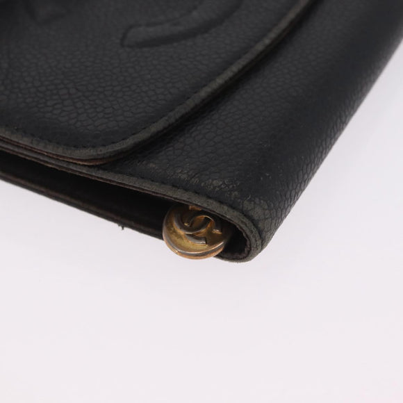 CHANEL Bifold Wallet Caviar Skin Black Gold CC Auth 213086