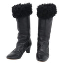 CHANEL Long Boots Leather 38 Black CC Auth 213130-1