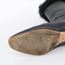 CHANEL Long Boots Leather 38 Black CC Auth 213130-10