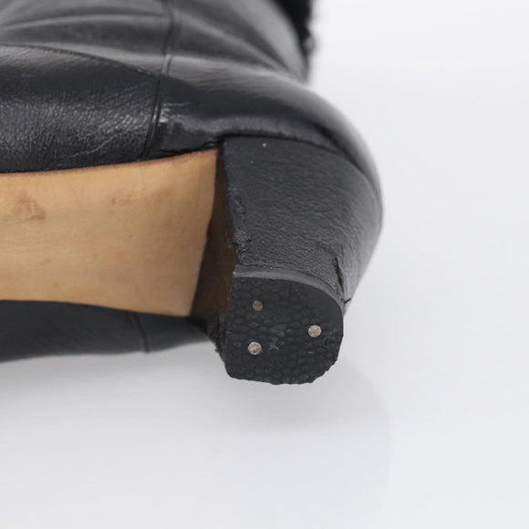CHANEL Long Boots Leather 38 Black CC Auth 213130