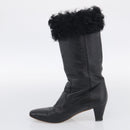 CHANEL Long Boots Leather 38 Black CC Auth 213130-17