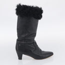 CHANEL Long Boots Leather 38 Black CC Auth 213130-18