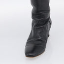 CHANEL Long Boots Leather 38 Black CC Auth 213130-19