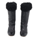CHANEL Long Boots Leather 38 Black CC Auth 213130-2