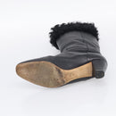 CHANEL Long Boots Leather 38 Black CC Auth 213130-22