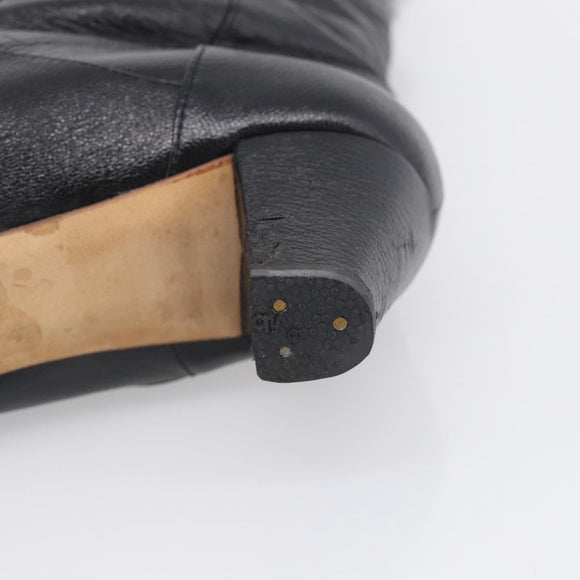 CHANEL Long Boots Leather 38 Black CC Auth 213130