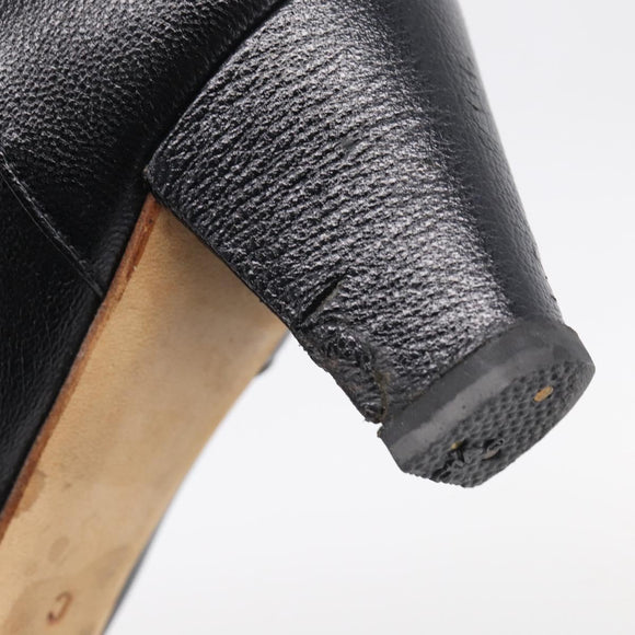CHANEL Long Boots Leather 38 Black CC Auth 213130