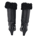 CHANEL Long Boots Leather 38 Black CC Auth 213130-3