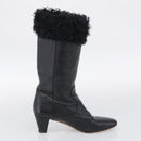 CHANEL Long Boots Leather 38 Black CC Auth 213130-4