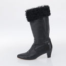 CHANEL Long Boots Leather 38 Black CC Auth 213130-5