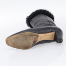CHANEL Long Boots Leather 38 Black CC Auth 213130-9