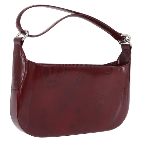 Cartier Must Line Shoulder Bag Patent leather Bordeaux Silver Auth 213137SAM