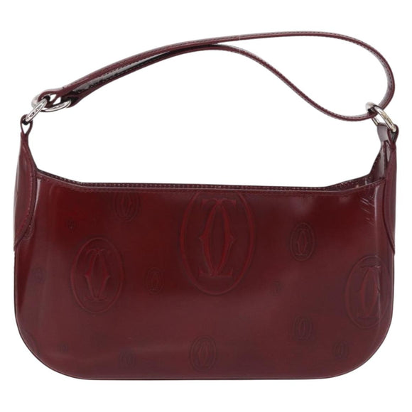 Cartier Must Line Shoulder Bag Patent leather Bordeaux Silver Auth 213137SAM