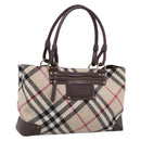 BURBERRY Nova Check Hand Bag Wool Beige Gold Auth 213140A-1