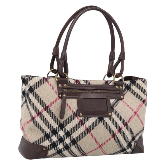 BURBERRY Nova Check Hand Bag Wool Beige Gold Auth 213140A