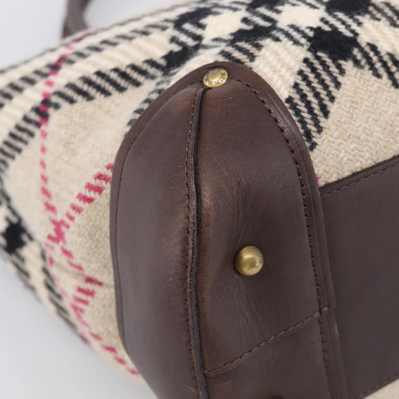 BURBERRY Nova Check Hand Bag Wool Beige Gold Auth 213140A