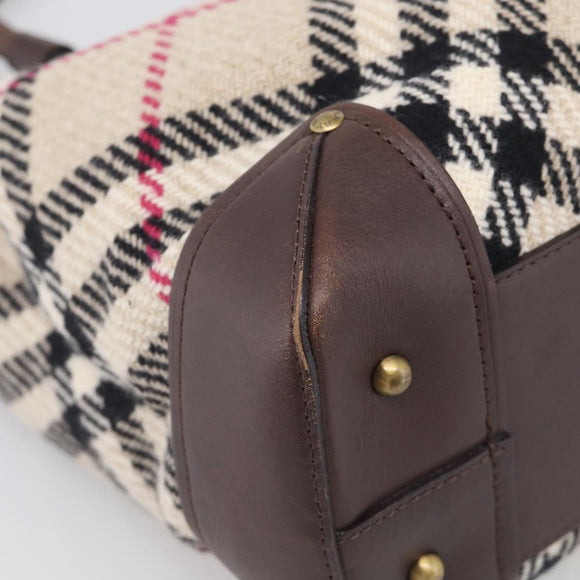 BURBERRY Nova Check Hand Bag Wool Beige Gold Auth 213140A